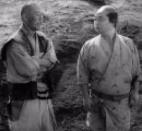 Takashi Shimura (left) as Kambei Shimada and Daisuke Kato (right) as Shichiroji in SEVEN SAMURAI