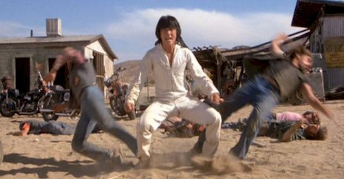 Jackie Chan takes on evil biker thugs in Cannonball Run